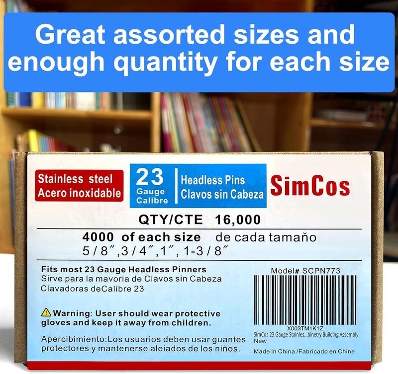 SimCos 23 Gauge Stainless Steel Pinner Nails (5/8",3/4",1",1-3/8") Assorted 4 Sizes' Headless Pin Nails for 23 GA Pneumatic or Electric Pin Nailer or pin Nail Gun,Project Pack (16000) - Image 5